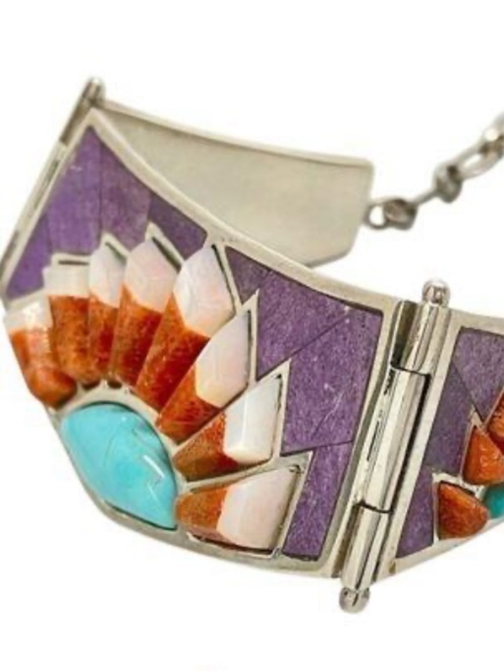 Jay King Sterling Inlay Sunburst Necklace 20’ - Picture 4 of 5